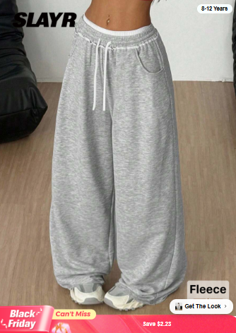 Tween Girls' Loose Casual Minimalist Comfortable Mid-Waist Contrast Color Drawstring Decor Sweatpants, Autumn/Winter Fall